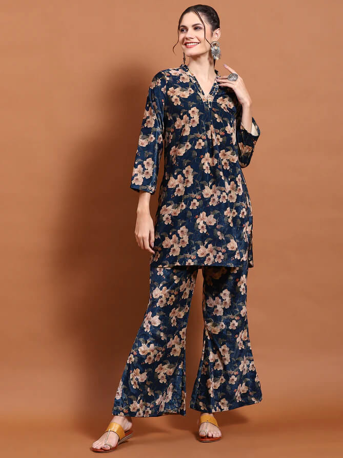 blue floral printed co-ord set