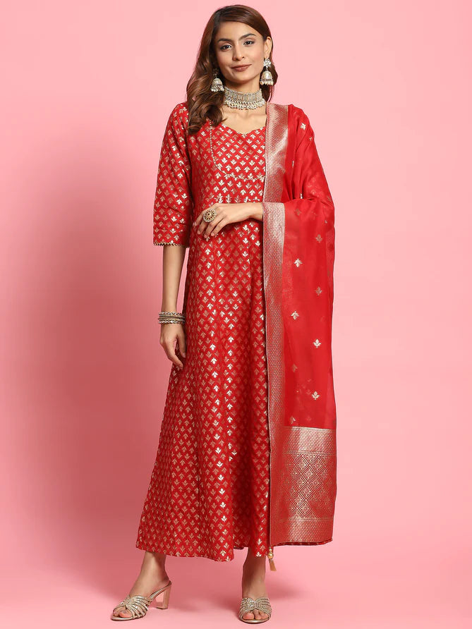 printed dress with dupatta