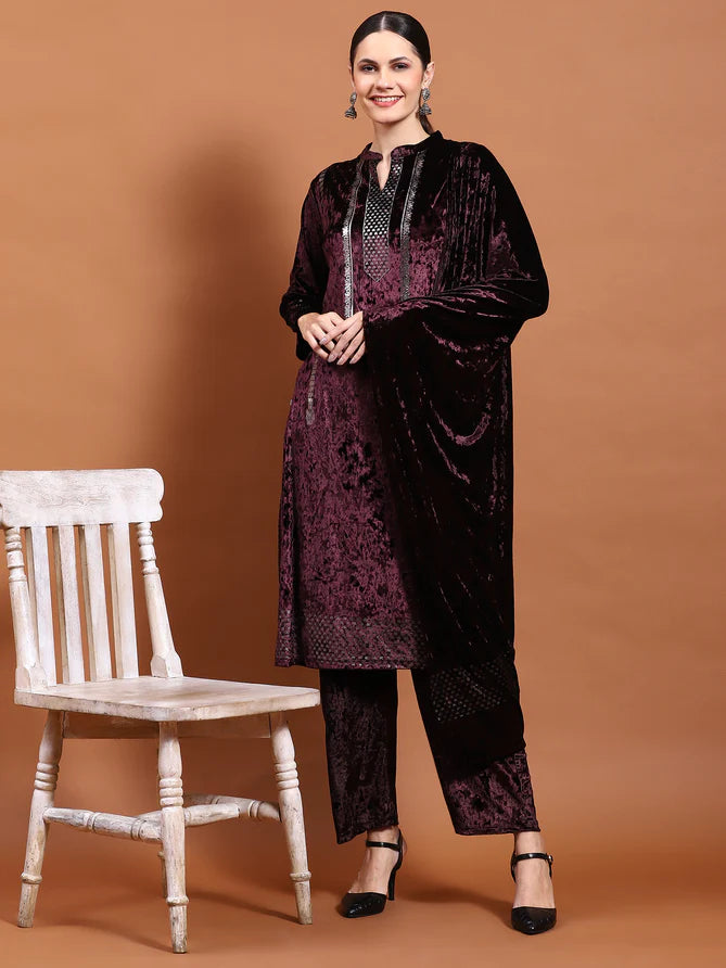 velvet kurta set with dupatta