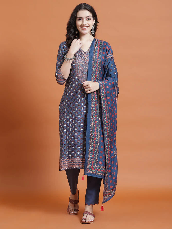 floral printed kurta trouser dupatta