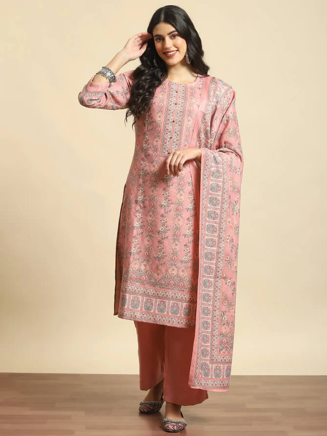 pink floral printed kurta pant dupatta