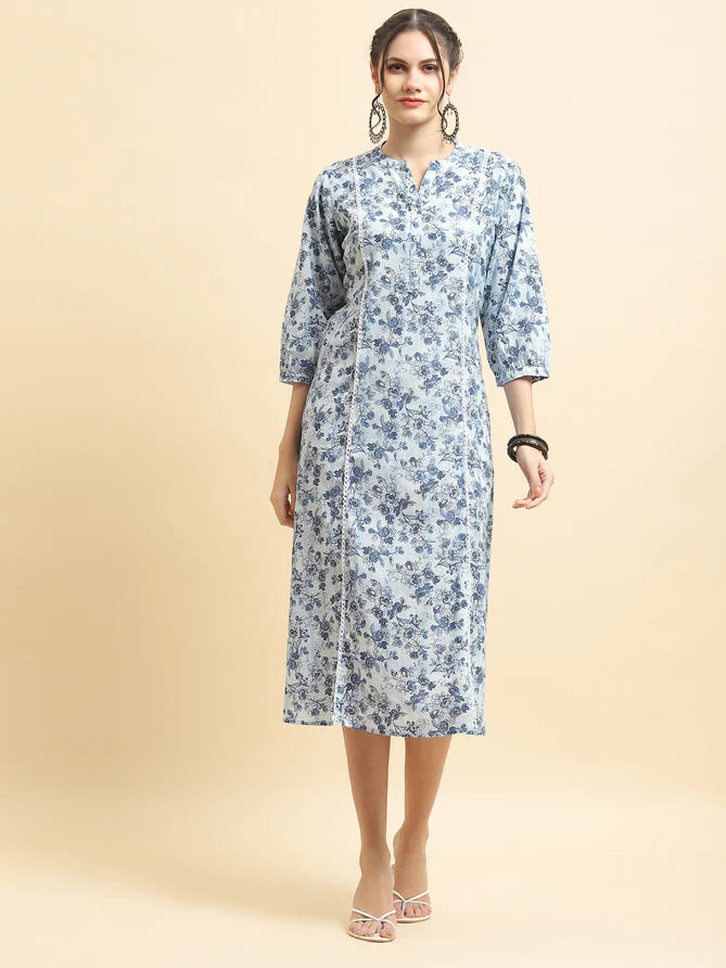cotton blue floral print dress