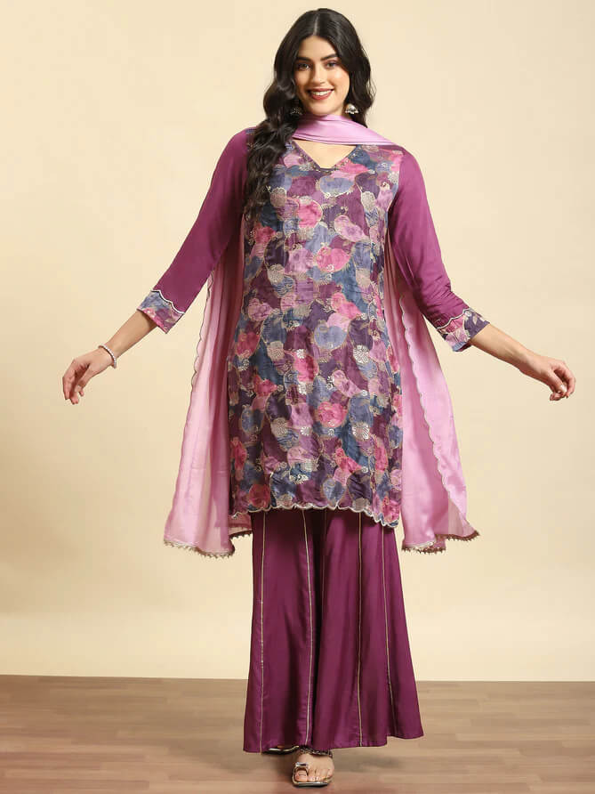 printed kurta sharara dupatta