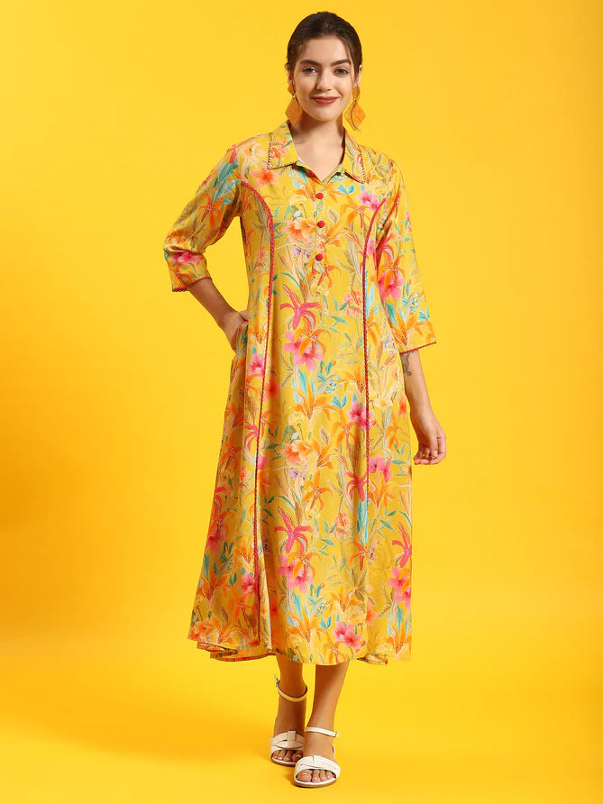 yellow floral printed dress