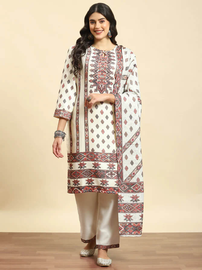 Pashmina Kurta and Pant with Shawl Set