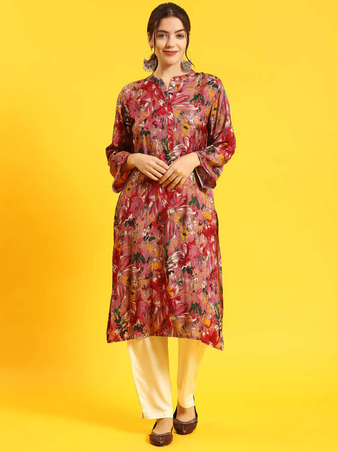 maroon floral printed kurta