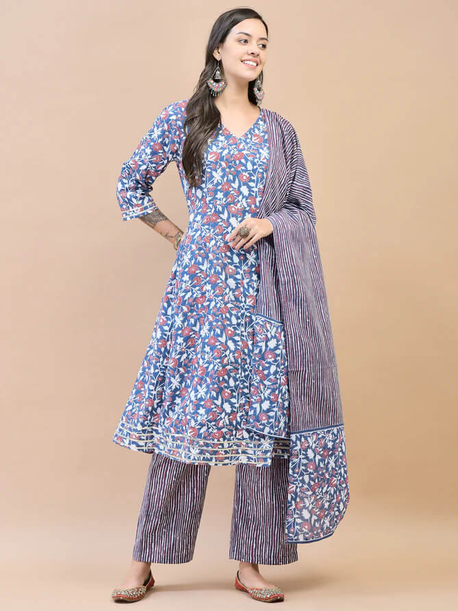 floral printed kurta comfort pant dupatta