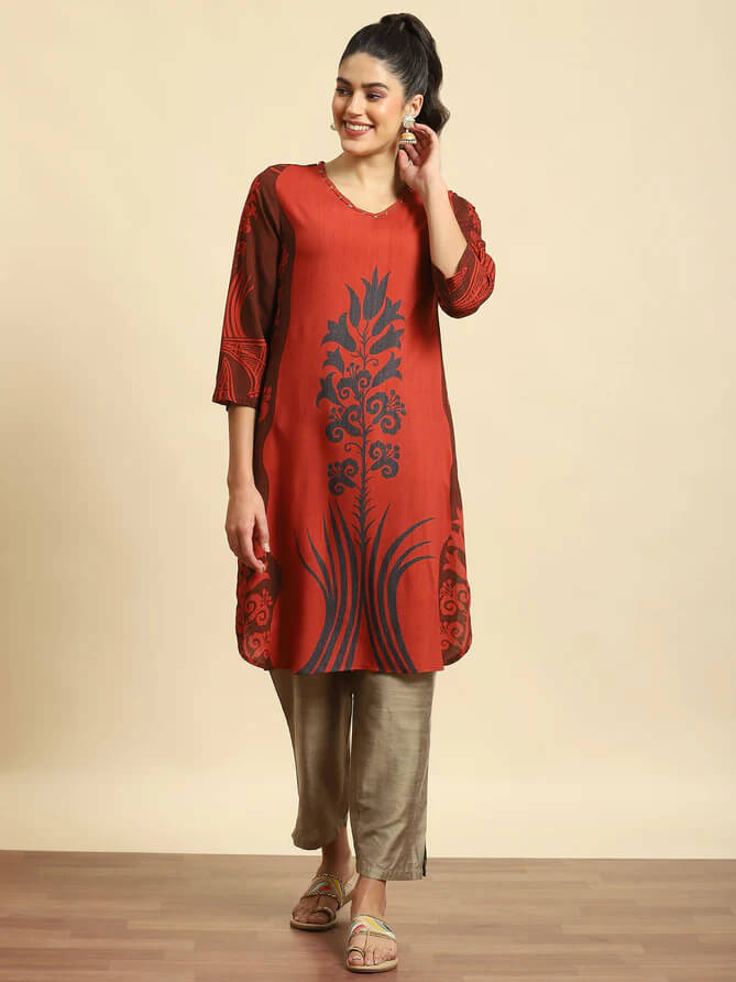 maroon abstract printed kurta