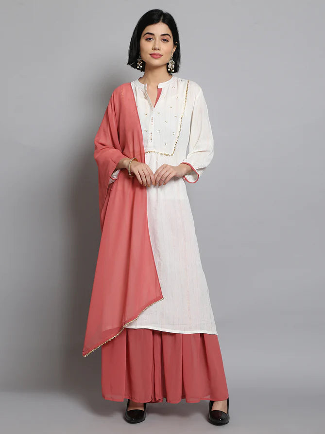 solid kurta  sharara with dupatta