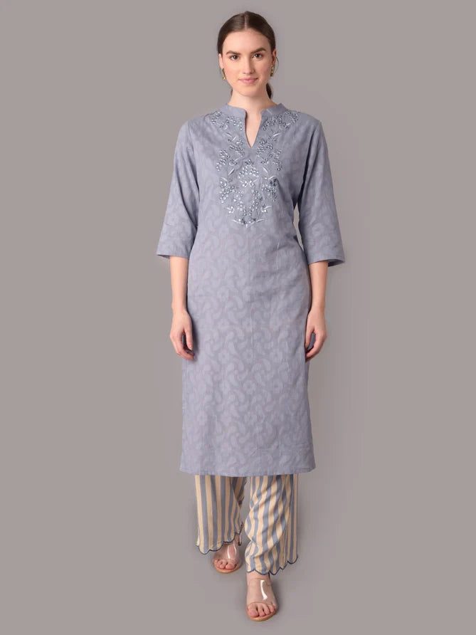 blue embroidered kurta with pant