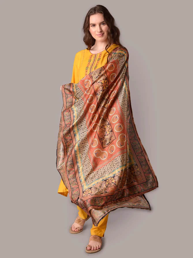 mustard kurta trouser with dupatta