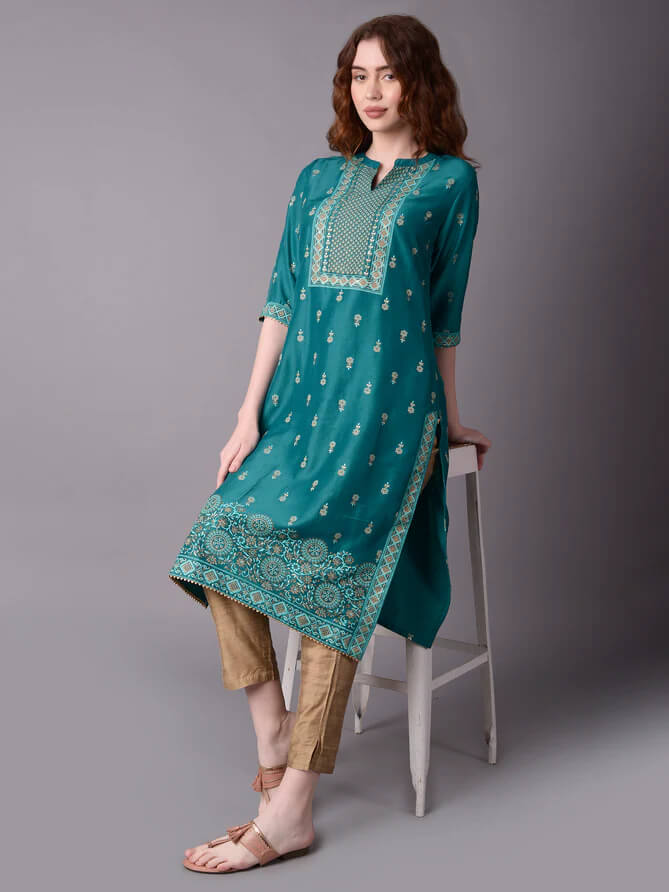 green ornamental printed kurta