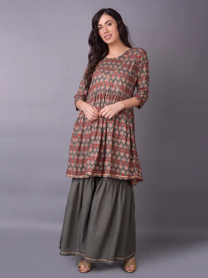 printed kurta with sharara pant