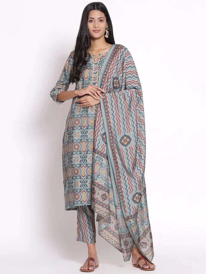 Solid Kurta Trouser Dupatta