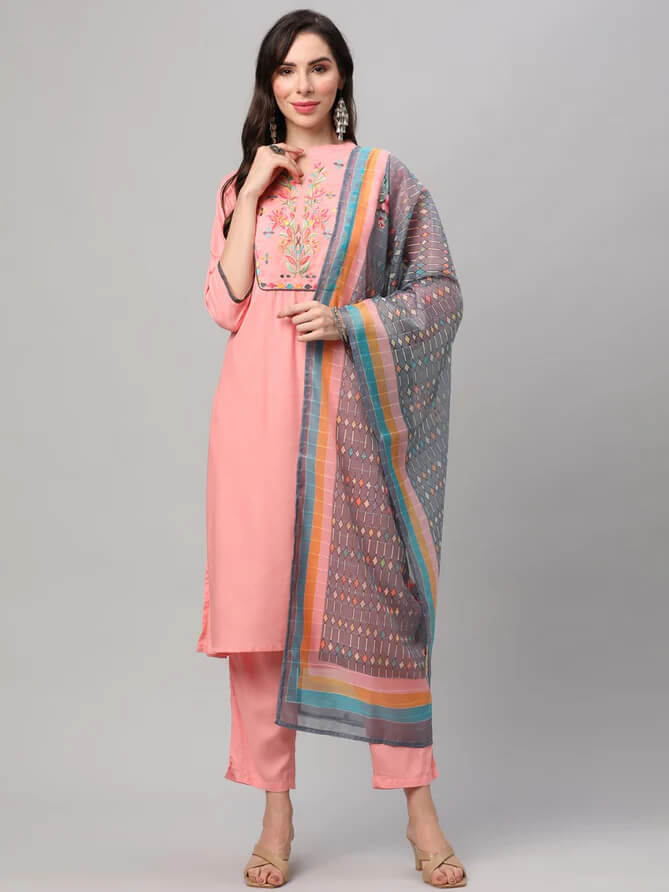 embroidered kurta trouser dupatta