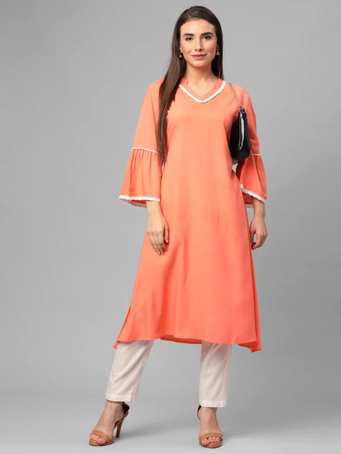 peach solid kurta