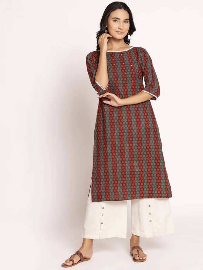 grey stripes printed kurta