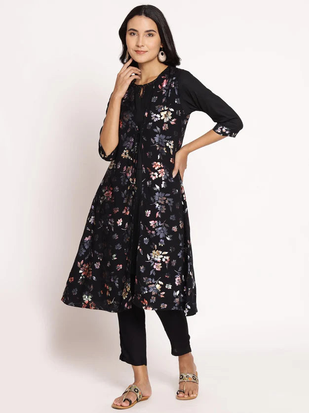 black colored floral printed kurta