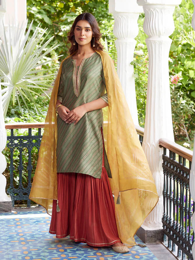 printed kurta sharara dupatta