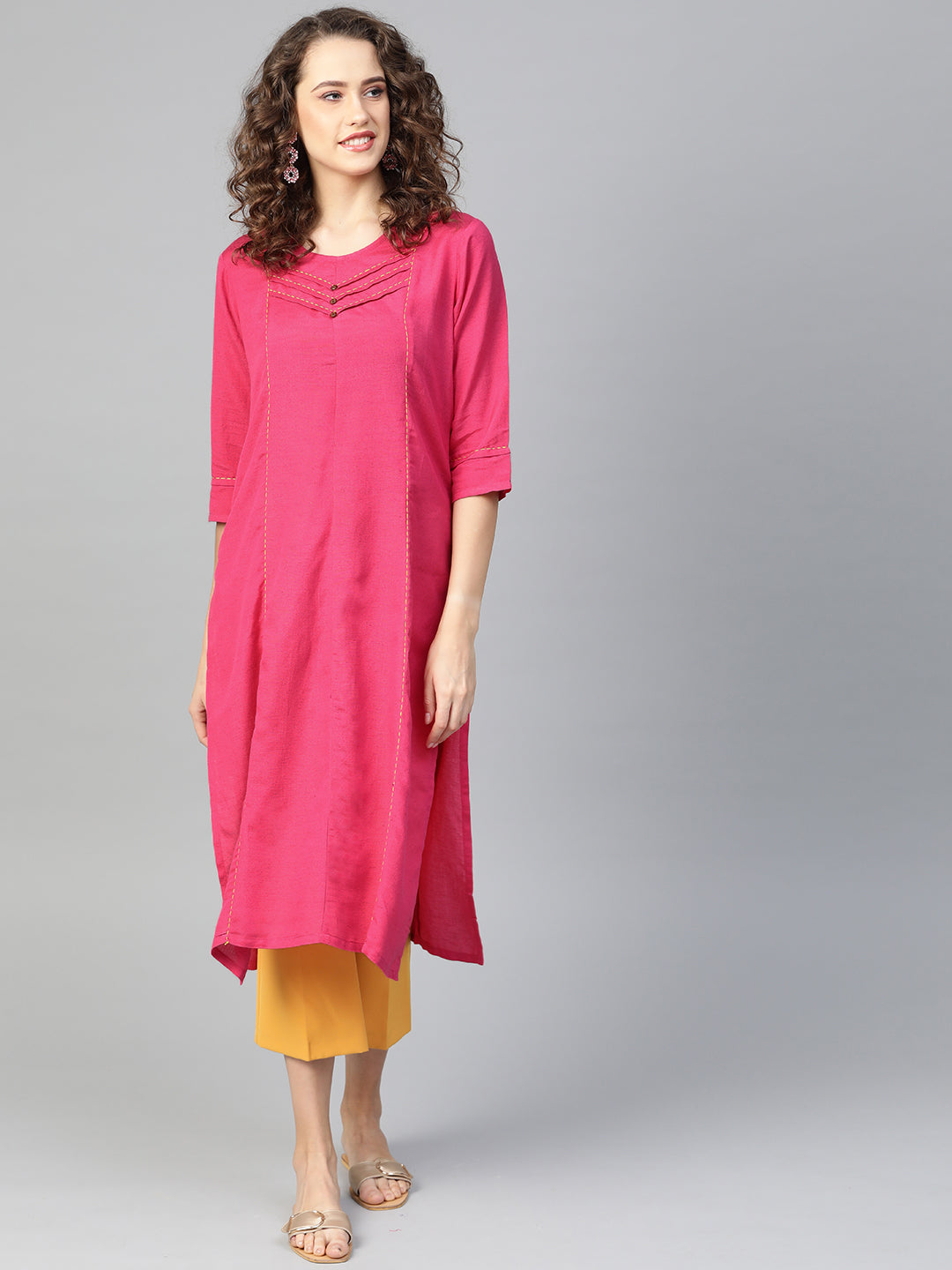 Buy Shree Women Fuschia Rayon Straight Kurta At Best Price in ...