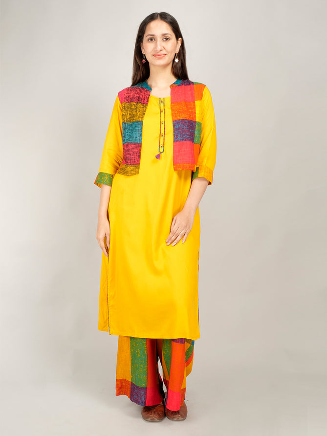 Yellow Baisakhi-Style Kurta Set with Jacket