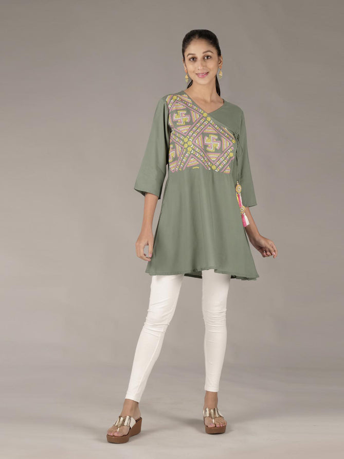 Sea Green Embroidered Short Kurti