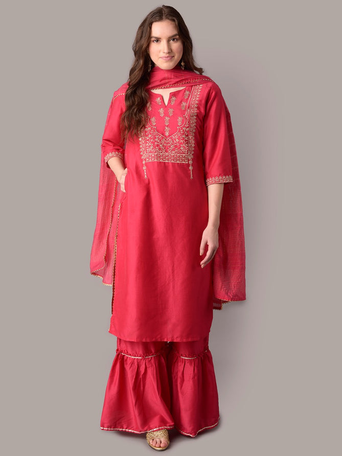 Fuschia-colored solid kurta set