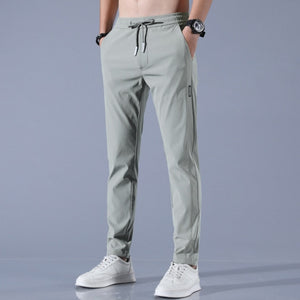 Men's Ice Silk Trousers Solid Color Mid-Waist Loose Breathable Straight-Leg Casual Pants Thin Quick-Drying Sports Pants