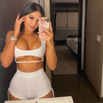 Load image into Gallery viewer, BOOFEENAA White 2 Piece Set Shorts and Cut Out Crop Top Tracksuit Summer 2022 Fashion Sexy Casual Outfits for Women C85-CB15
