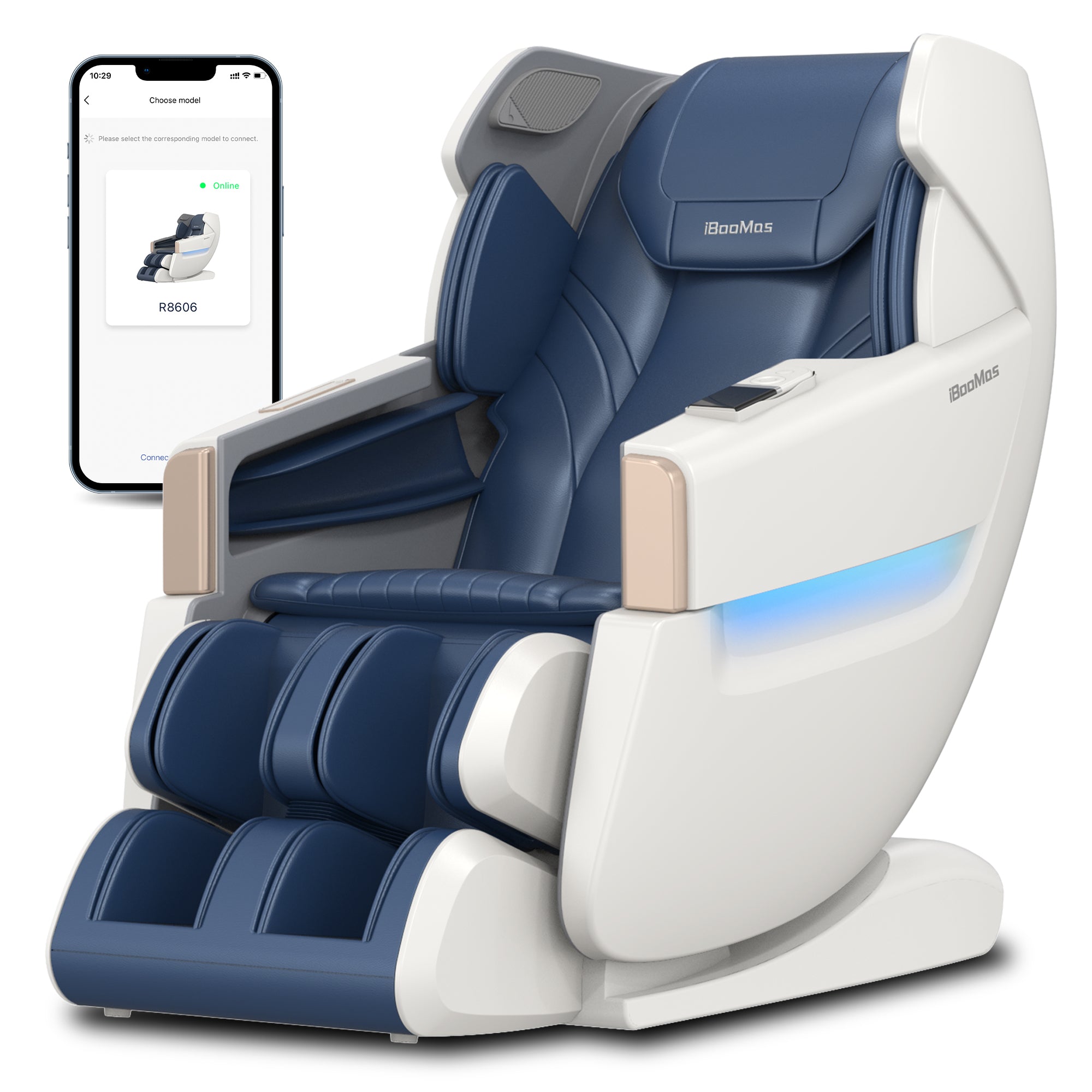 R8606-Blue APP&AI Control Peadal Auto-Extend Zero-G Massage Chair