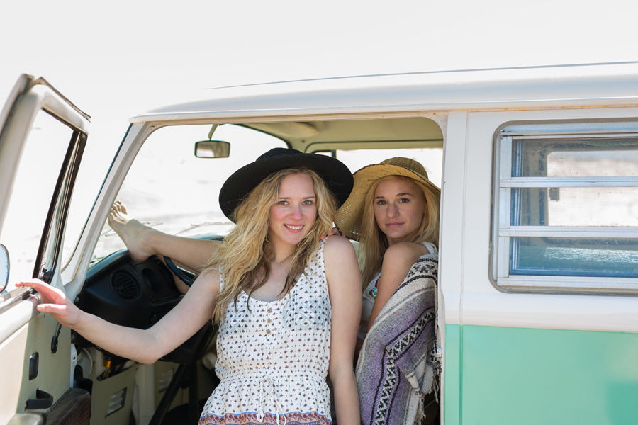 Hanging on the beach in a VW Bus
