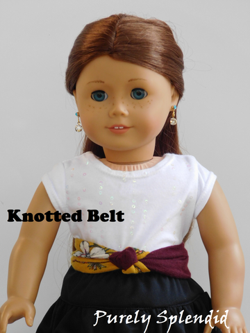American Girl Doll wearing two Infinite Scarves as a knotted belt