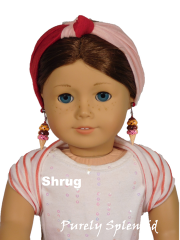 American Girl Doll wearing an infinite scarf as a shrug and two scarves as a knotted headband