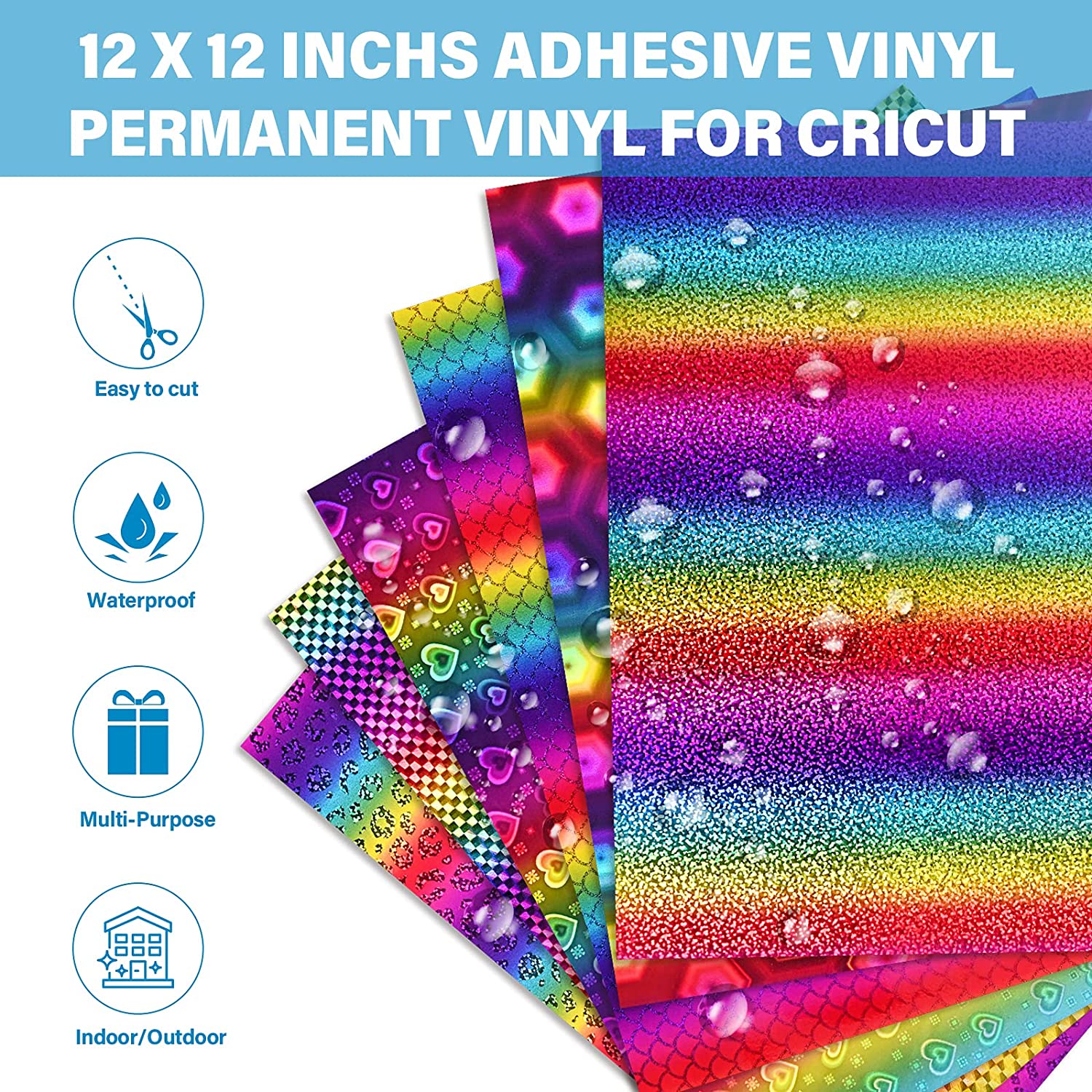 XFX HTV 6 PCS 12 X 10 Holographic Rainbow Adhesive Vinyl