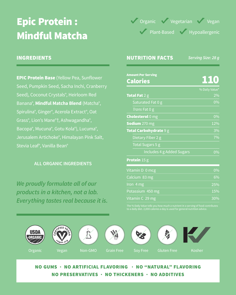 Epic Protein Mindful Matcha Nutrition Facts
