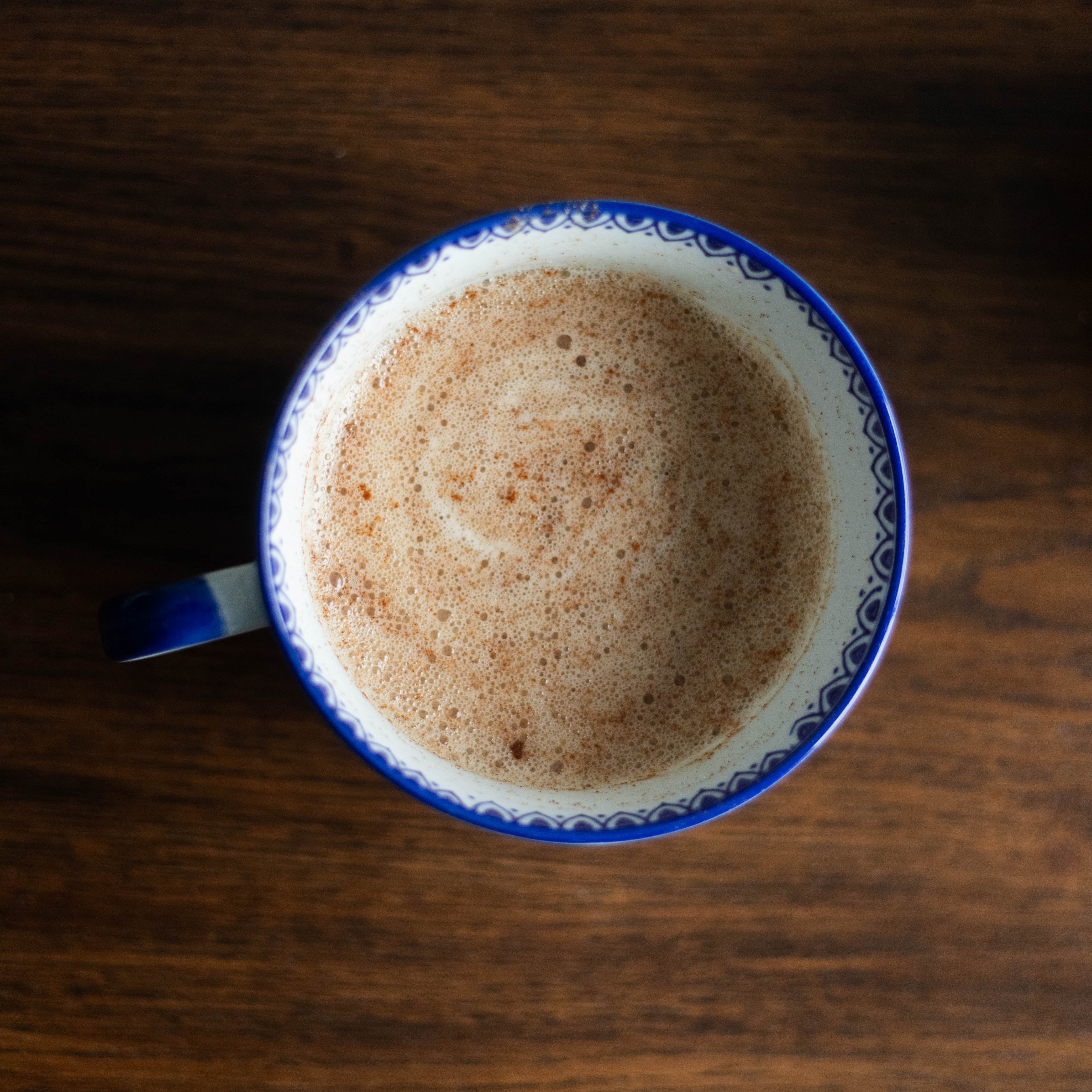 Winter Spice Maca Mocktail in Blue Mug