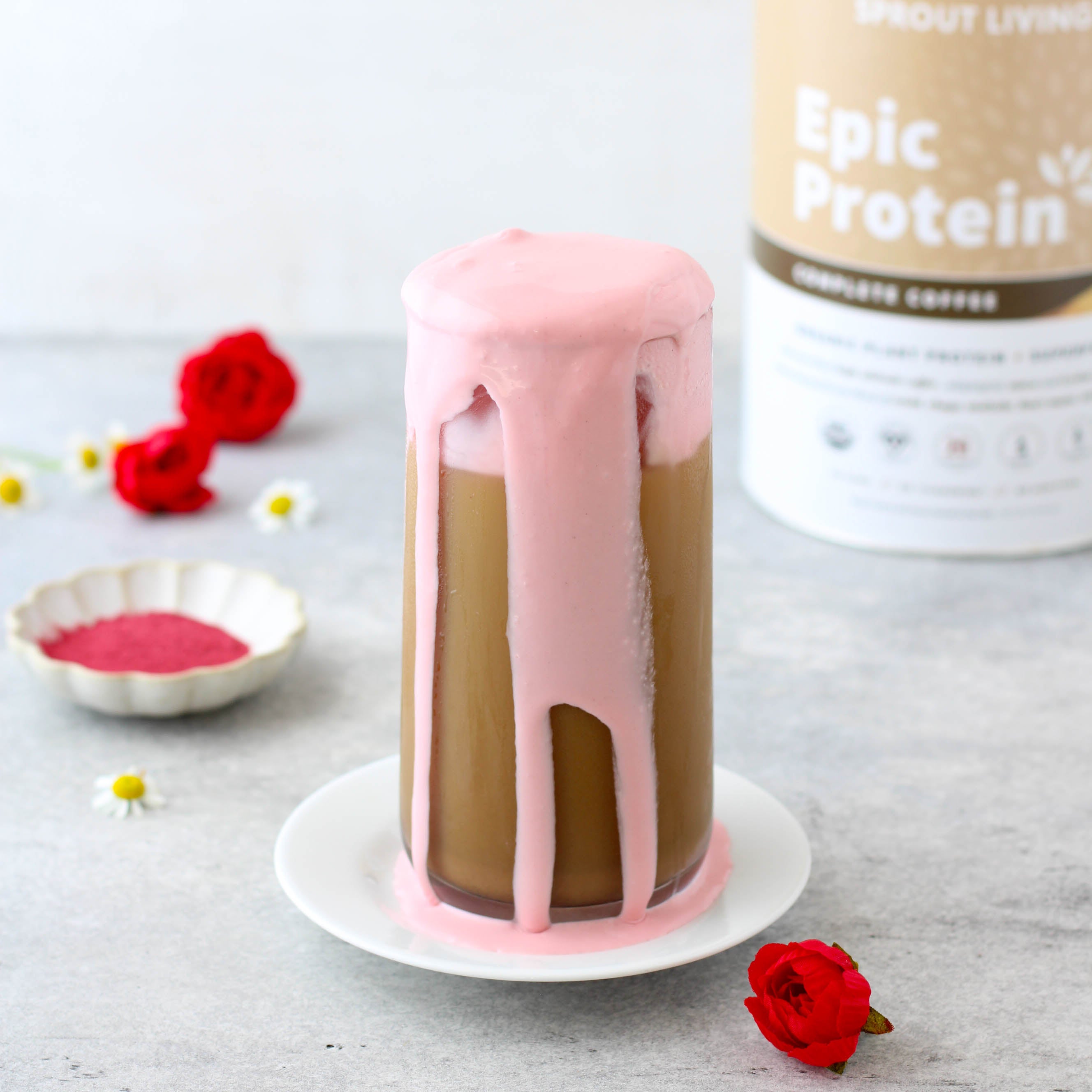 Epic Protein Complete Coffee and Rose Latte in Glass