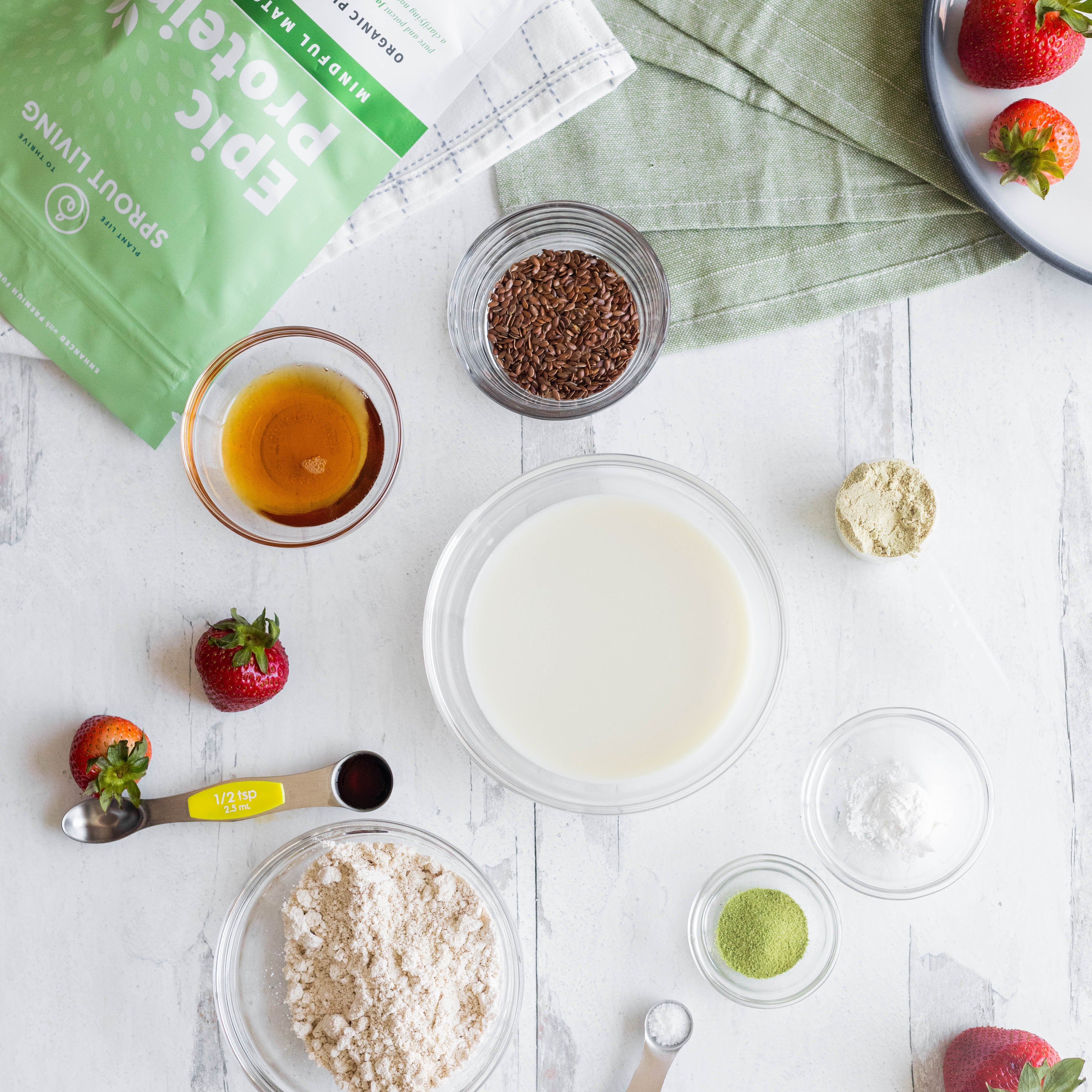 Ingredients for protein matcha pancakes