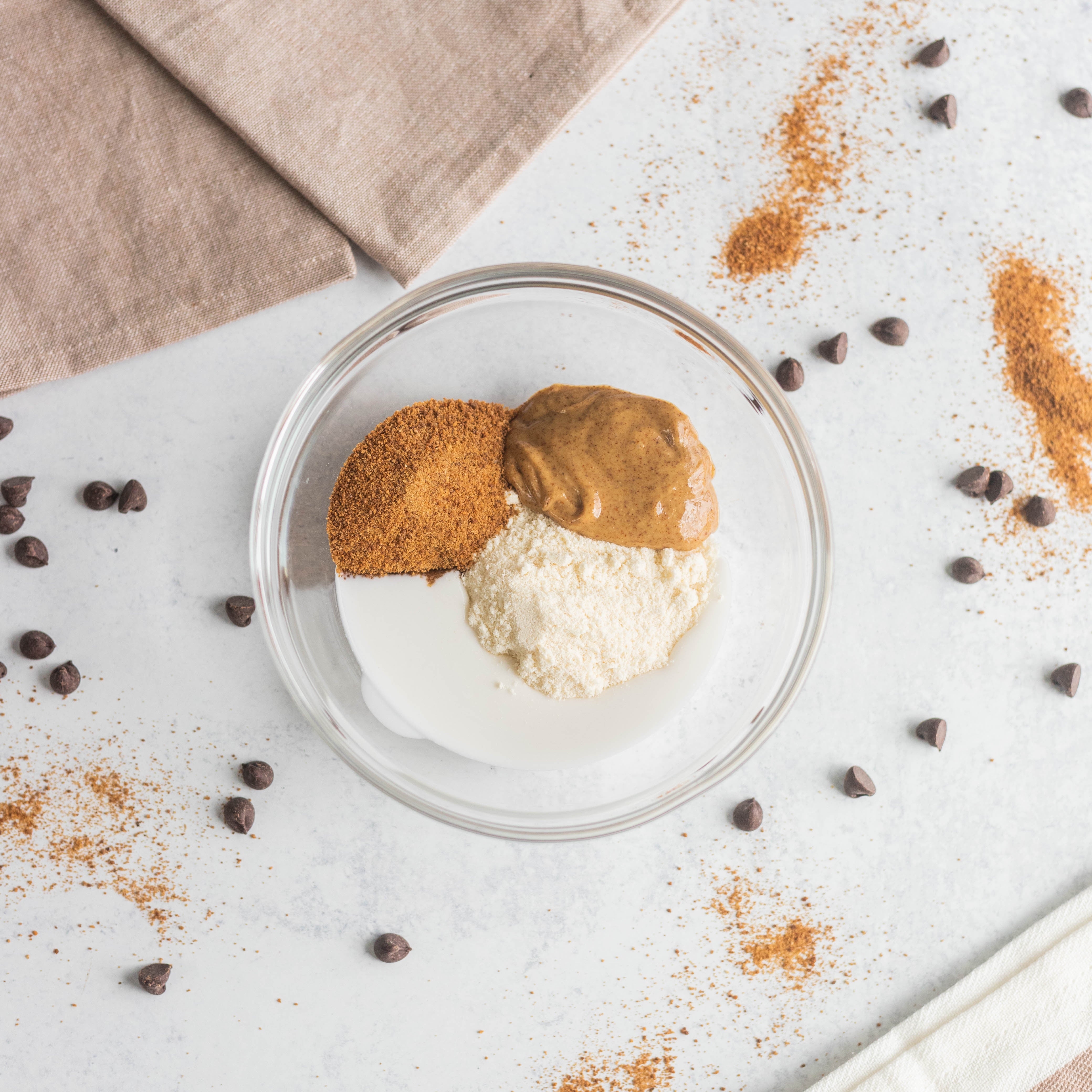 Mixing Bowl With Nut Butter and Chocolate Chips