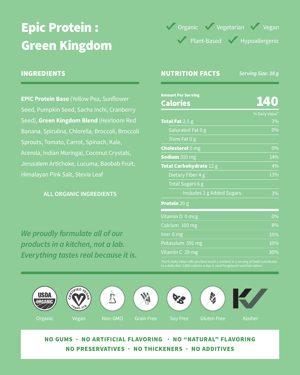 Epic Protein Green Kingdom Nutrition Facts