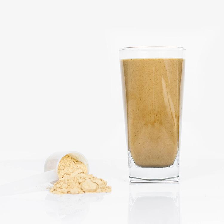 Epic Protein Vanilla Lucuma, glass and scoop