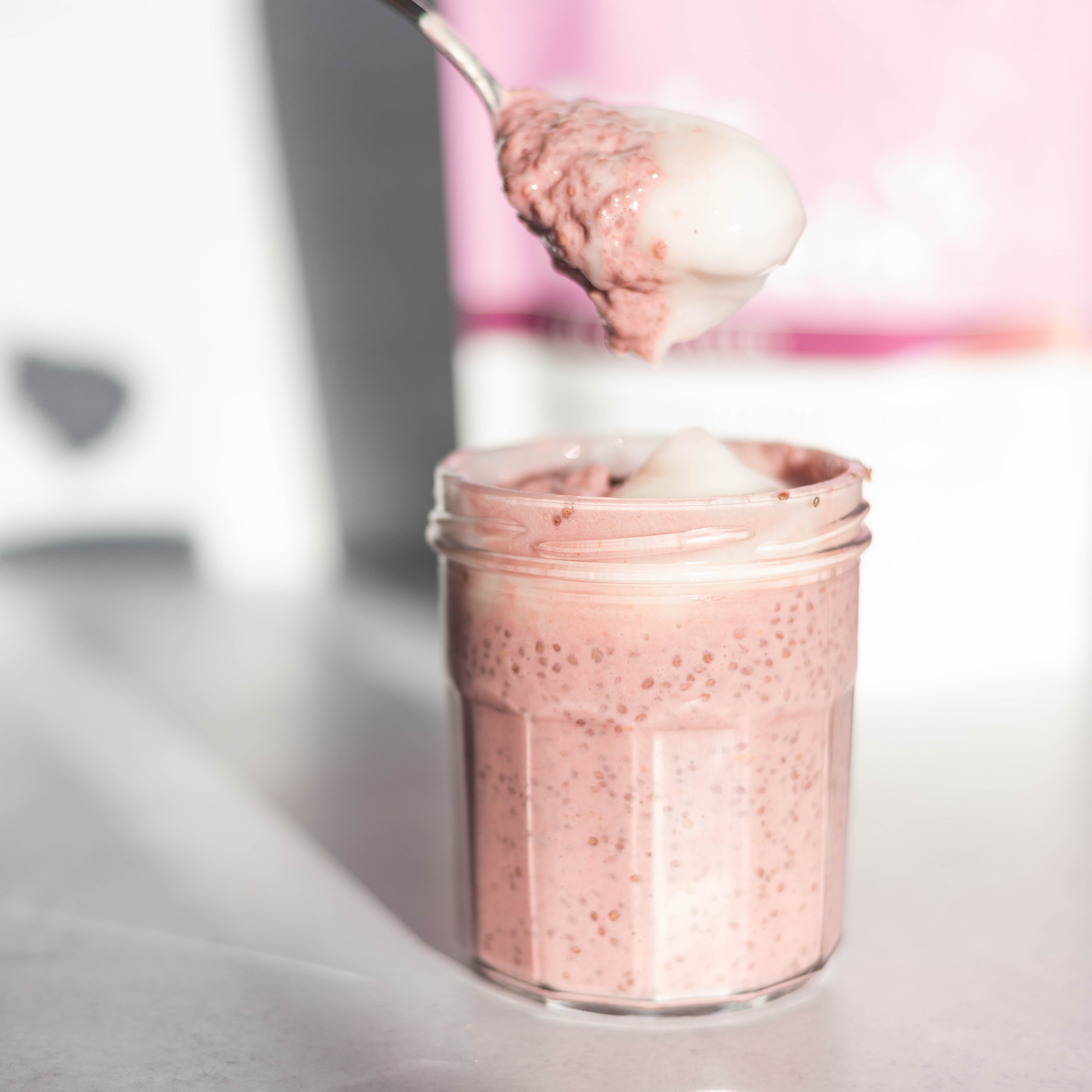Raspberry Protein Pudding in Glass