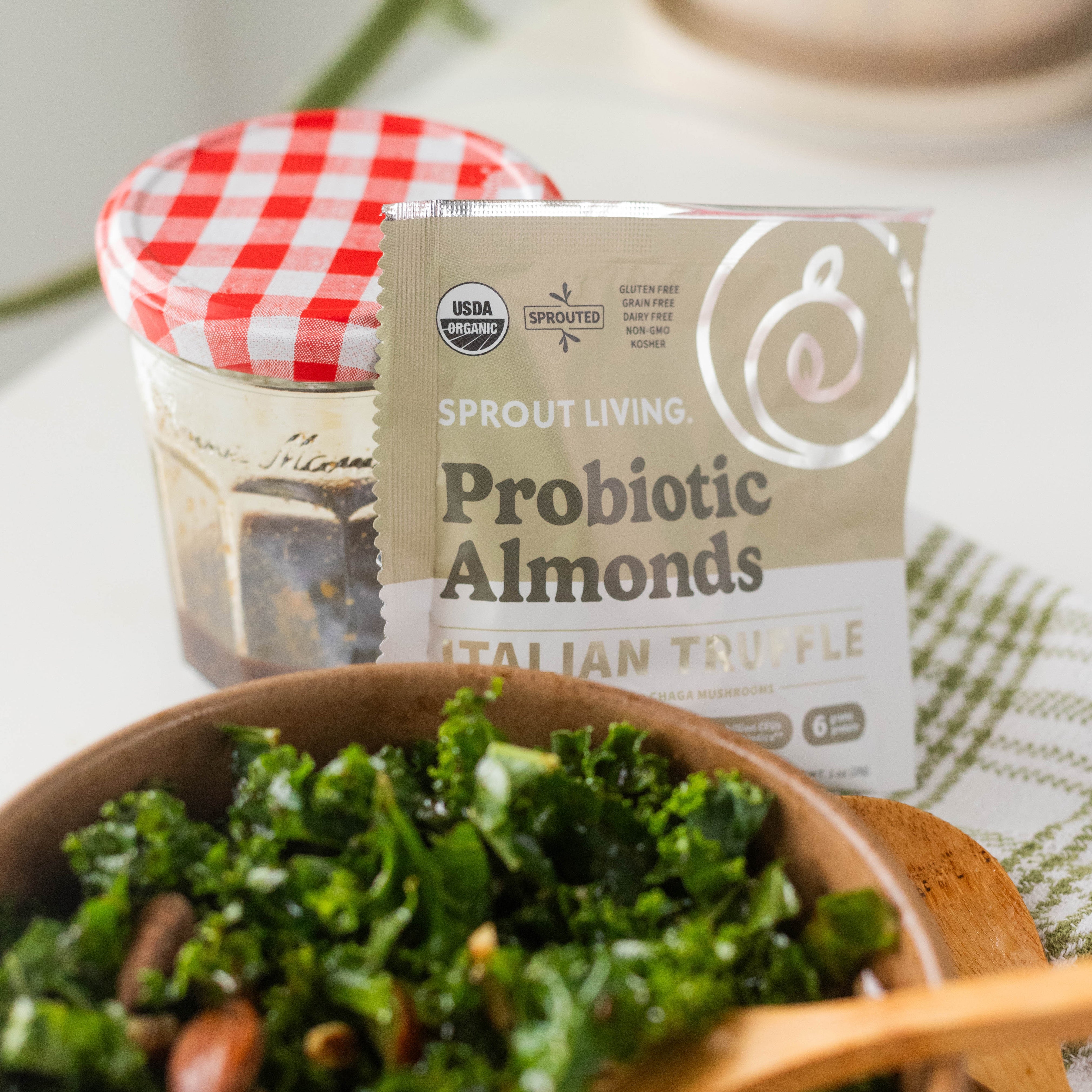 Probiotic Almonds with Bowl of Salad