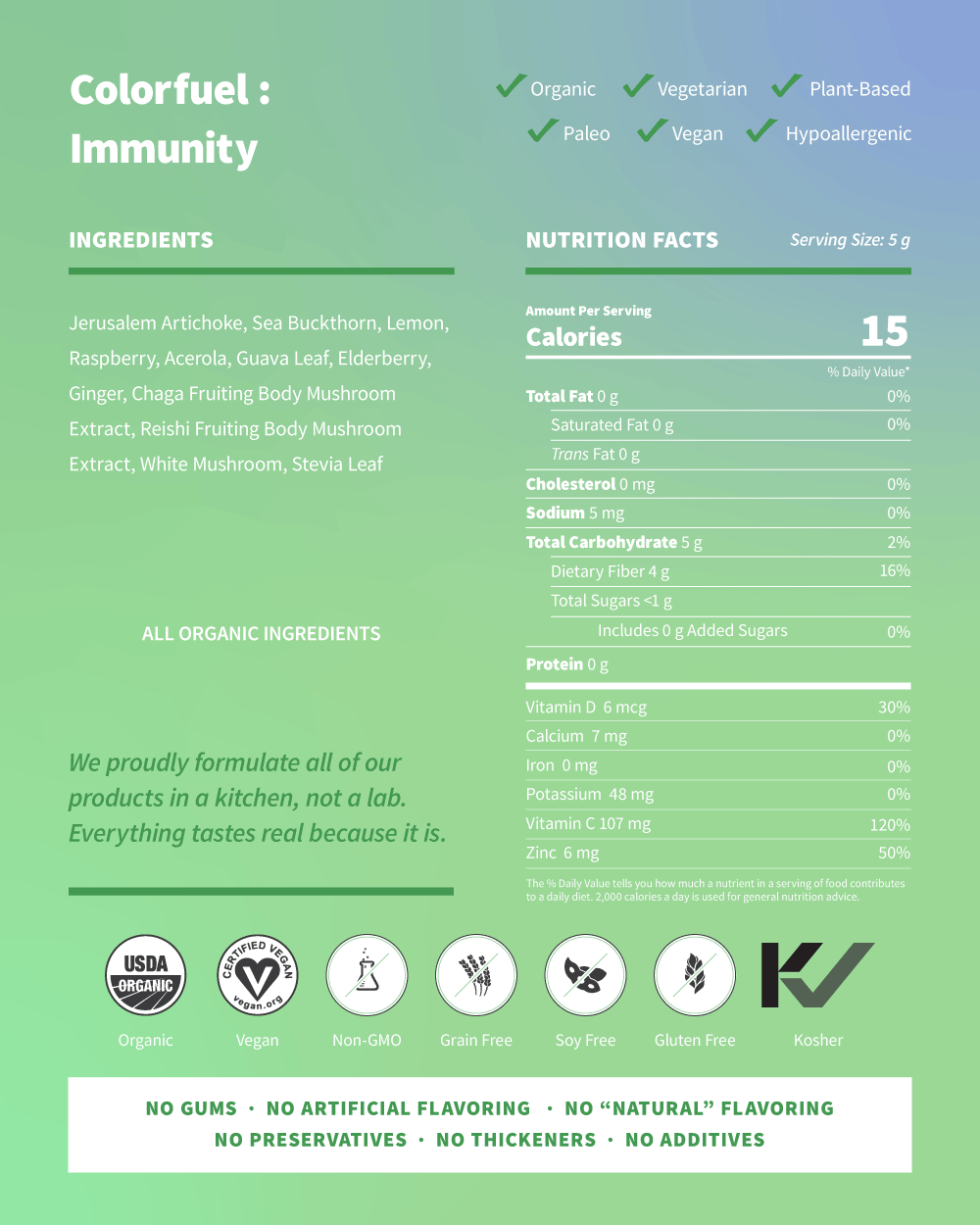 Colorfuel Immunity Nutrition Facts