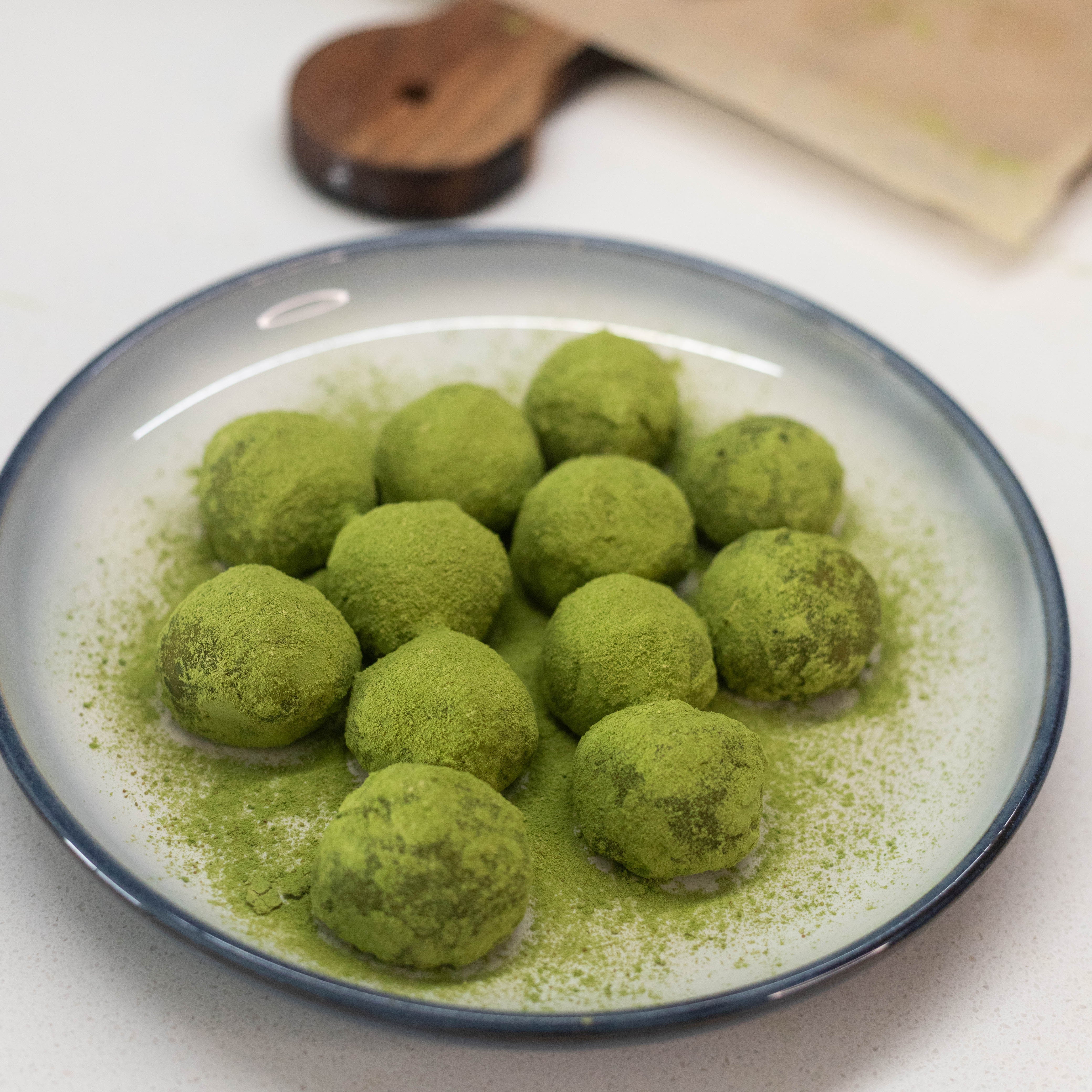 Shamrock Shake Protein Bites on Plate