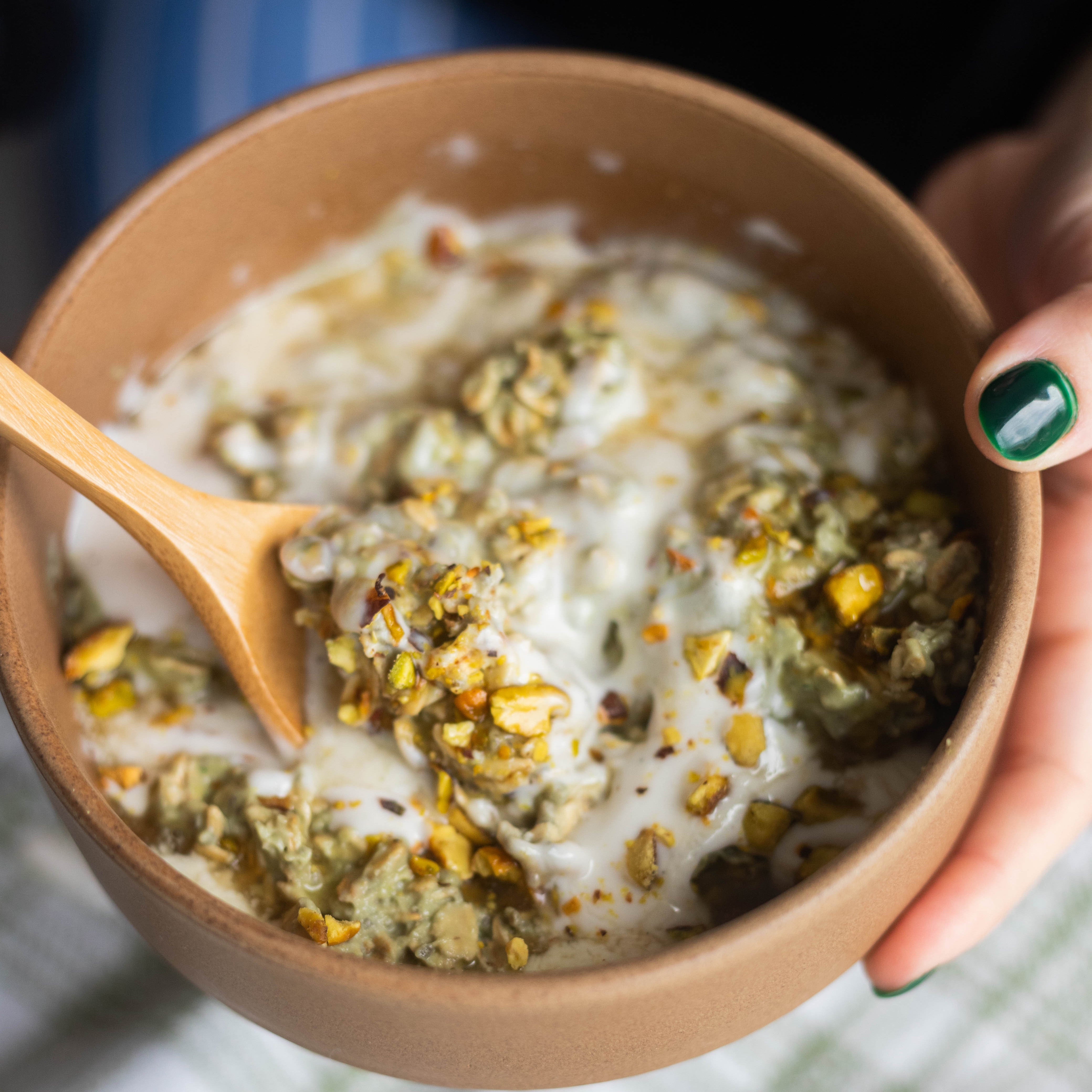 Matcha Swirl Oats in Bowl