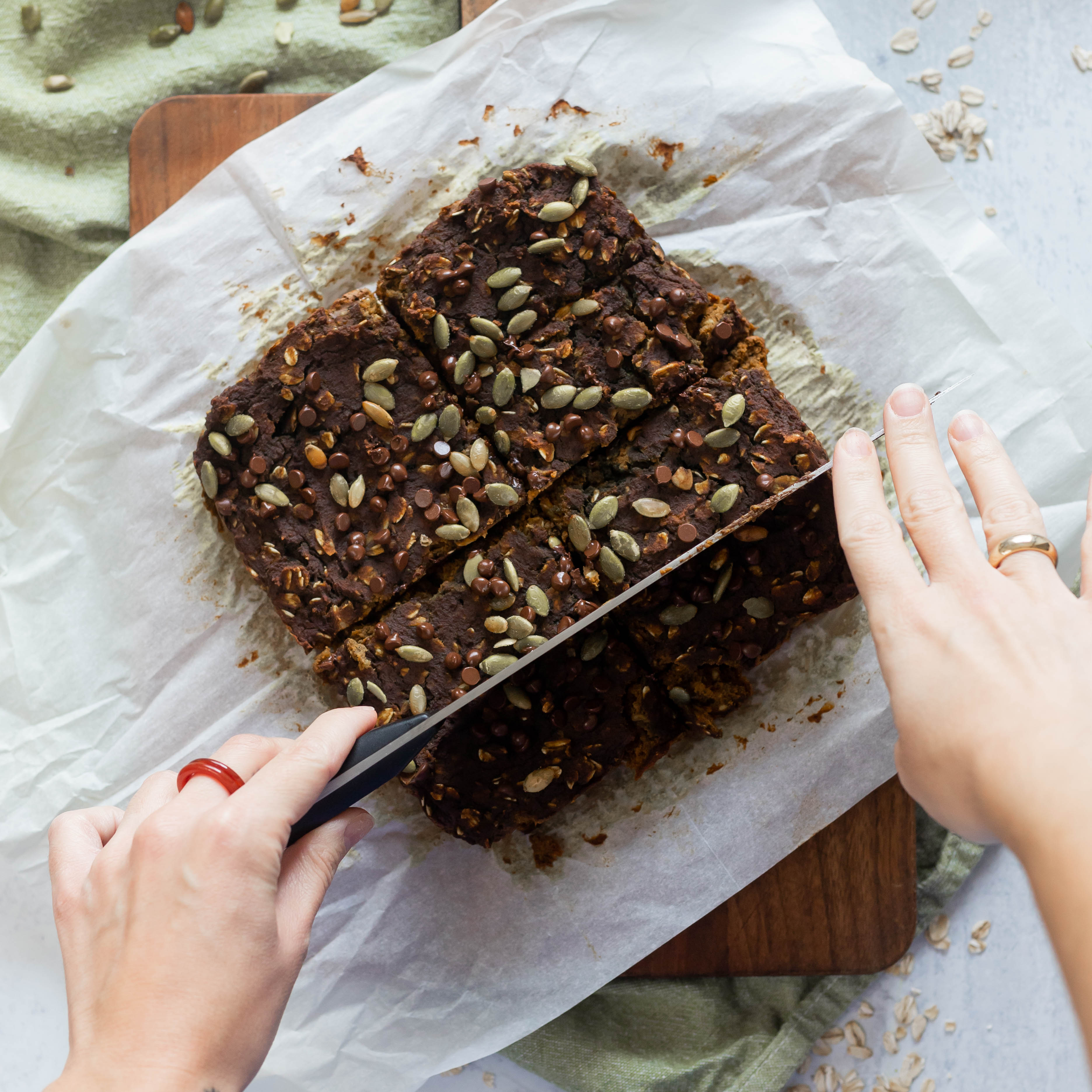 Cutting Protein Packed Pumpkin Bars