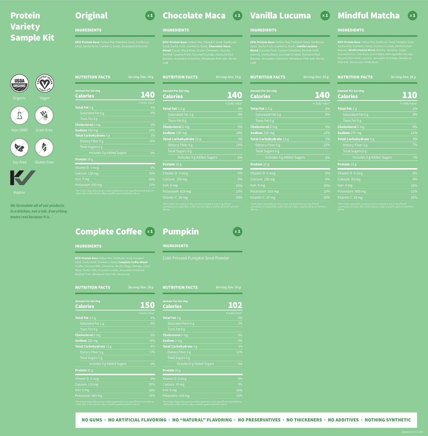 Nutrition Facts Protein Variety Sample Kit