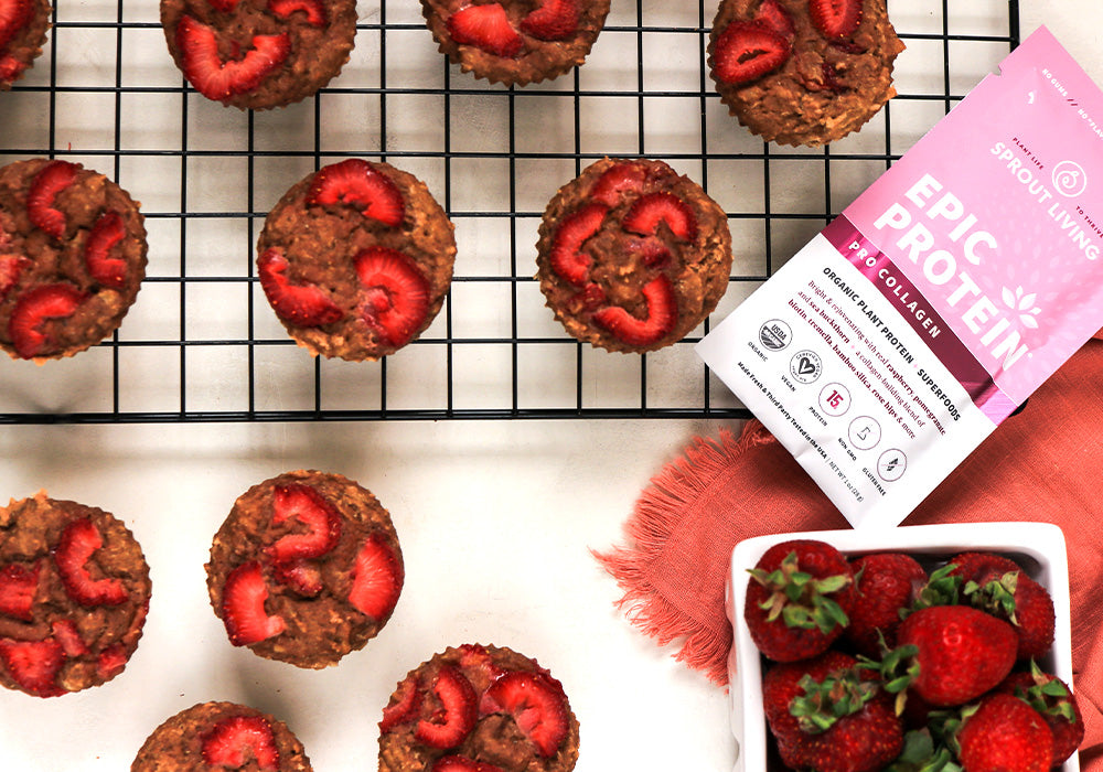 Strawberry Protein Muffins on a rack