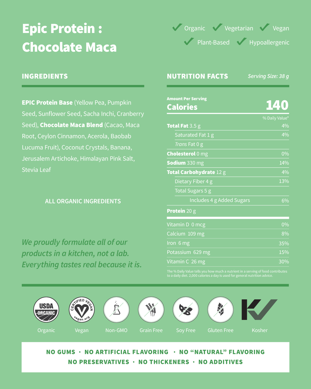 Epic Protein Chocolate Maca Nutrition Facts